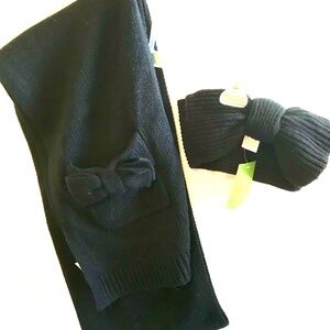 Kate Spade Black Knit Headband and Scarf Set - Cute Bow Accent
